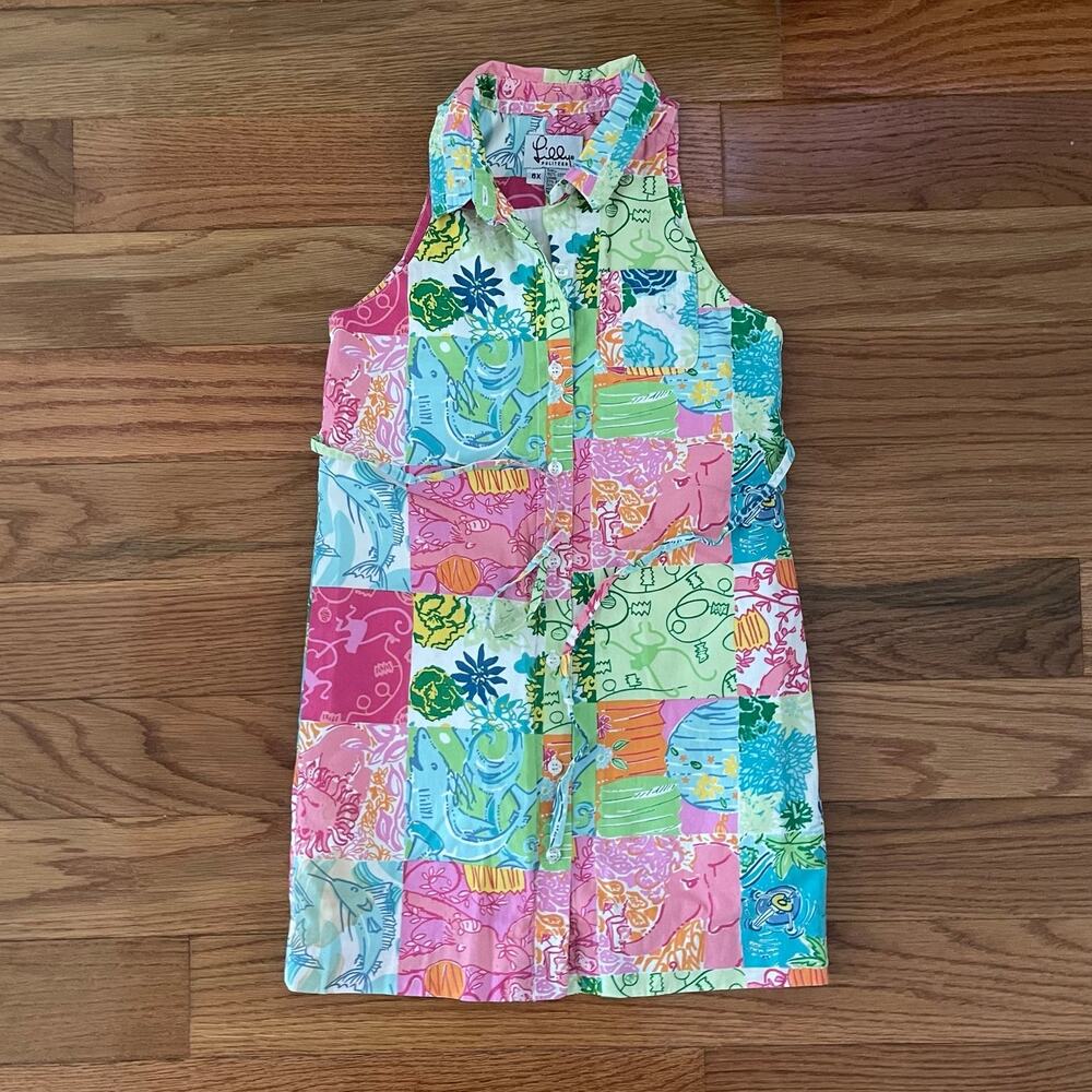 Lilly Pulitzer Dress Girls 6X Patchwork Shirt Dress Pink Y2K Vintage Sleeveless